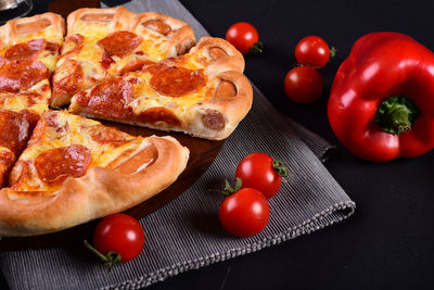 High angle view of pizza on table