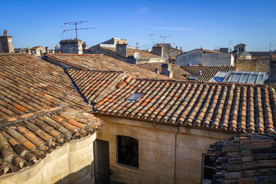 High angle view of buildings in city