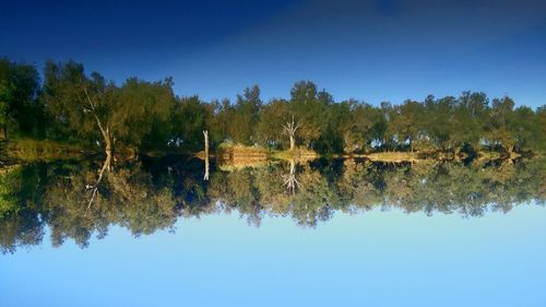 Scenic view of lake against clear blue sky