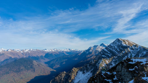 Scenic view of snowcapped mountains against sky