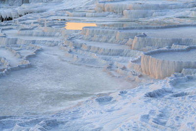 Panoramic view of travertine terraces