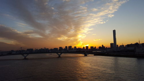 View of city at sunset