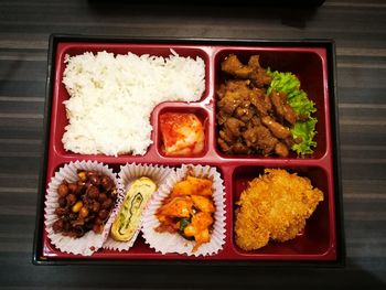 High angle view of sushi in plate