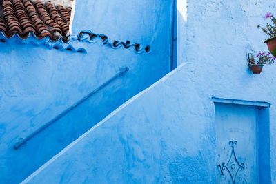 Close-up of a blue rustic house