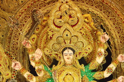 Low angle view of buddha statue against ceiling