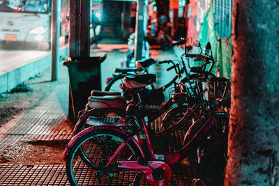 Bicycle parked against wall