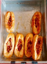 Directly above shot of bread on tray