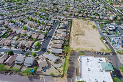 High angle view of buildings in city