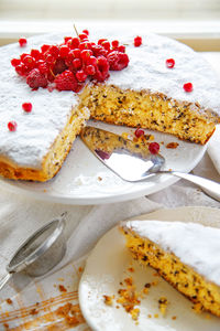 Close-up of cake in plate on table