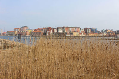 Cityscape against clear sky