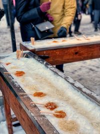 High angle view of food in ice