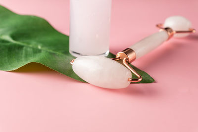 High angle view of leaf on table