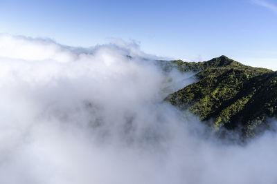 Napali coast mountains engulfed in mist and clouds