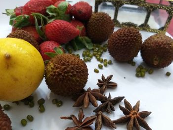 High angle view of fruits on table