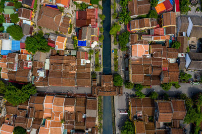 High angle view of buildings in city