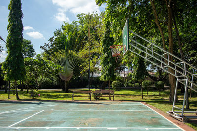 Scenic view of basketball hoop against sky