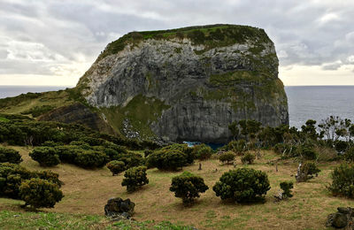 Scenic view of mountain against cloudy sky