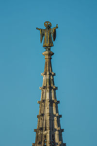 Low angle view of roof against clear blue sky