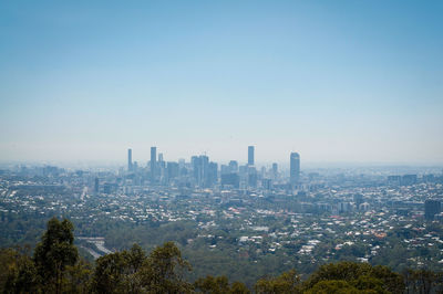 Beautiful view of brisbane city, seen from the mount coot-tha outlook point during a smoky day