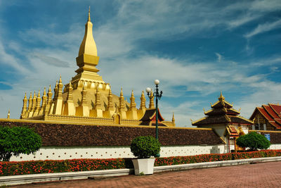 Golden stupa at vientiane lao pdr, called that luang landmark of lao pdr