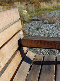 High angle view of bench in river