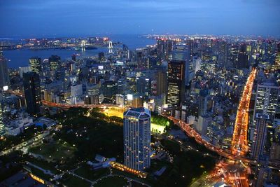 Aerial view of city at night