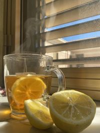 Close-up of lemon on table