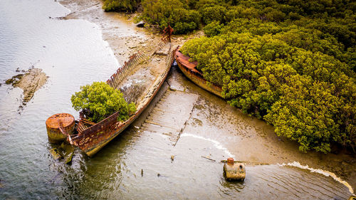 High angle view of bridge over river