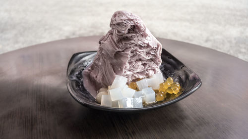 High angle view of ice cream on table