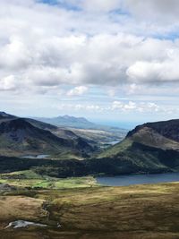 Scenic view of lake against cloudy sky