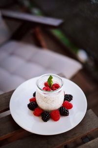 Close-up of dessert served on table