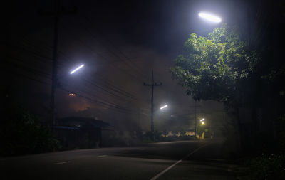 Illuminated street lights at night