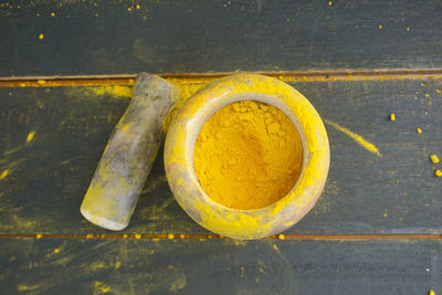 High angle view of lemon on table