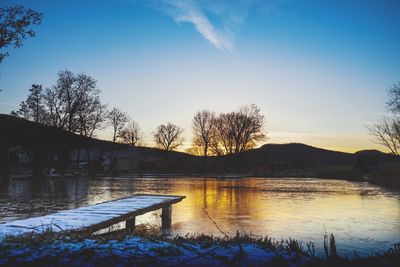 Scenic view of lake against sky during sunset