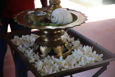 Close-up of white sculpture on table
