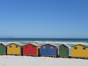 Beach against clear blue sky