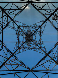 Low angle view of electricity pylon against sky