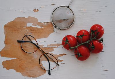 High angle view of tomatoes on table