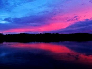 Scenic view of lake against sky at sunset