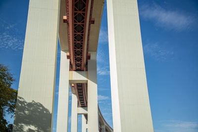 Low angle view of modern building against blue sky