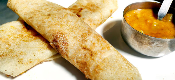 Close-up of served food in plate