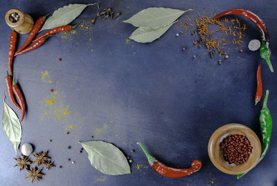 High angle view of leaves on table