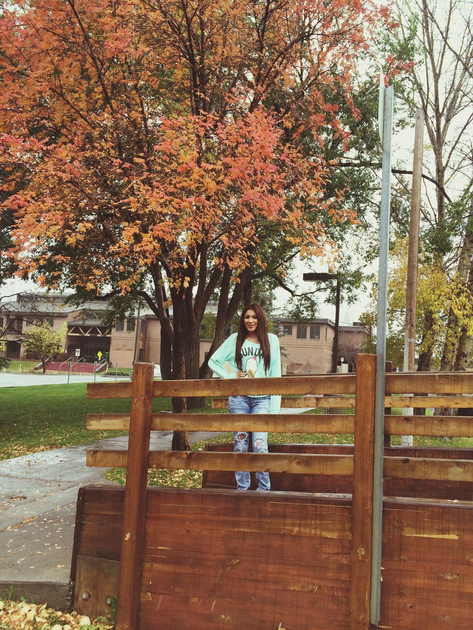 tree, park - man made space, built structure, building exterior, architecture, bench, human representation, day, bare tree, outdoors, art and craft, branch, creativity, leisure activity, lifestyles, childhood, art, autumn