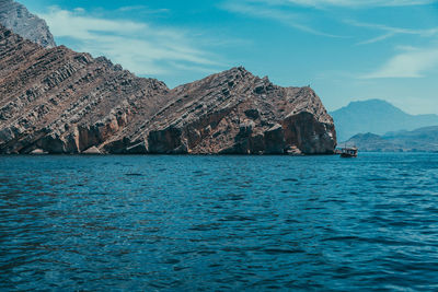 Scenic view of bay against sky