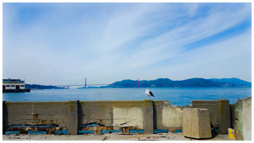 Scenic view of beach against blue sky