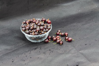High angle view of fruits in bowl on table