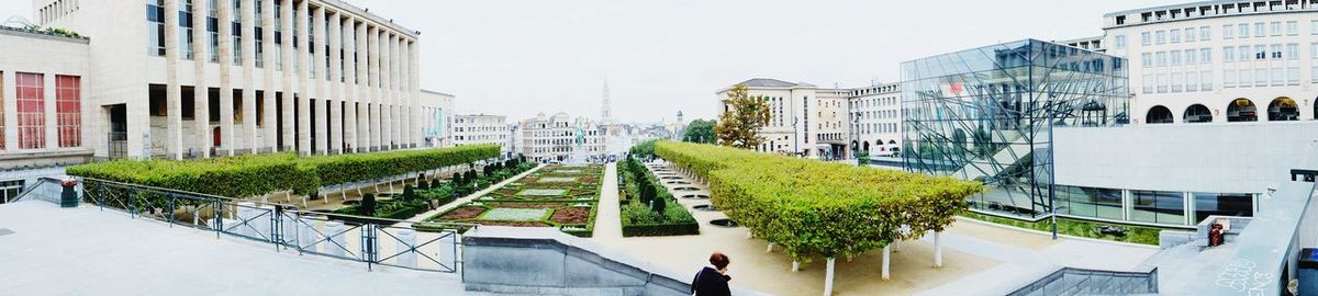 High angle view of city against clear sky