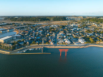 High angle view of cityscape against sky