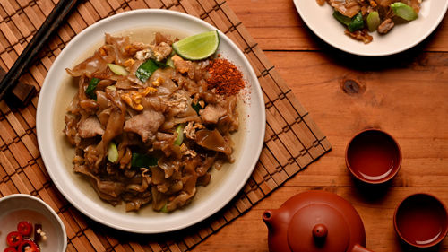 High angle view of food on table