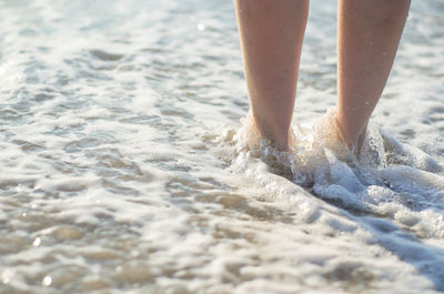 Low section of person standing on beach